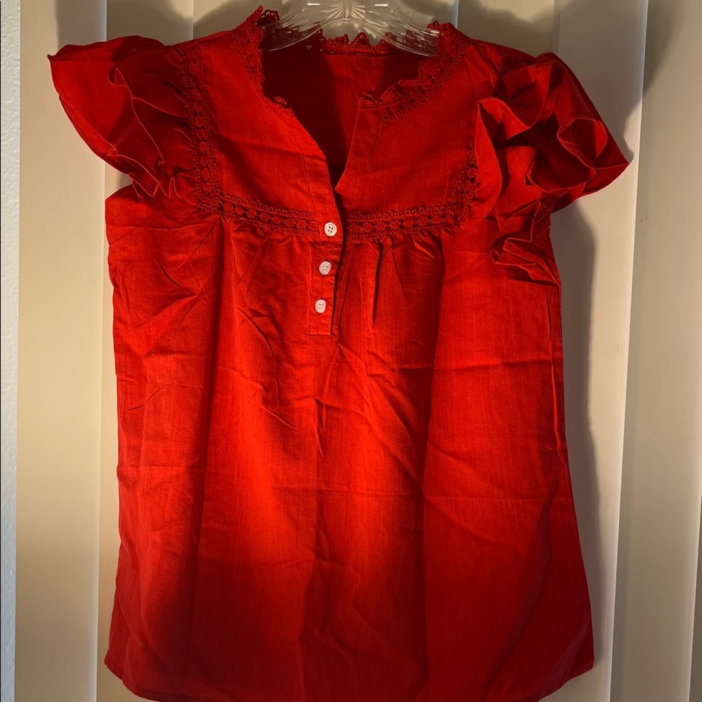 NWOT! Red Ruffle Sleeve Women's Top - Elegant Casual Blouse!